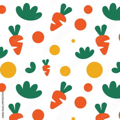 Canvastavla Cute Carrot Seamless Pattern Vector - Fun Vegetable Background with Orange Carro