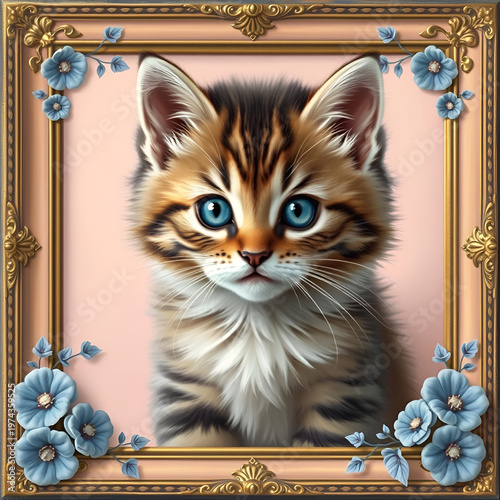 Portrait of a kitten with blue eyes