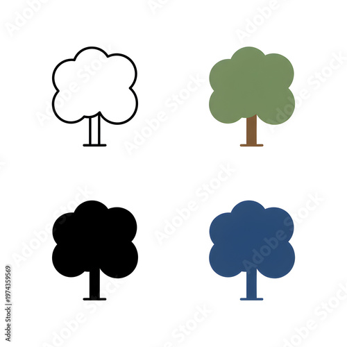 Tree icons, colorful tree silhouettes, tree illustrations, vector graphics
