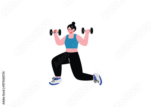 ダンベルを持ってスクワットをする女性のイラスト