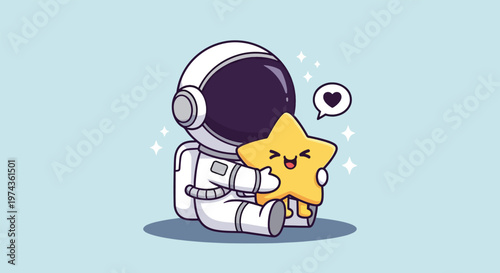 Cute Astronaut Hugging a Happy Star in Space.