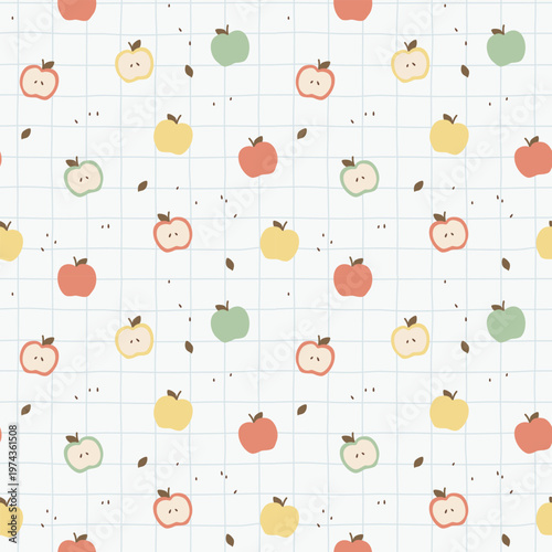 seamless minimal apple, Pastel Nursery repeat pattern background, flat vector illustration graphic design