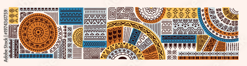 Ethnic tribal geometric patterns, motifs, elements. Abstract folk line drawings in bohemian style. African, Indian, Maya doodles, primal geometry, cave symbols. Hand-drawn vector illustration