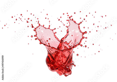 Vibrant cranberry juice splash with suspended crystalline droplets and intricate sculptural swirl, isolated on a transparent studio background with negative space, concept for premium beverage
