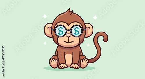 Cute Monkey Wearing Dollar Sign Glasses.