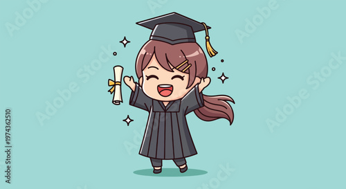 Happy graduate girl celebrates academic achievement with diploma.