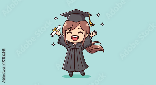 Happy graduate girl with diploma in hand celebrating success.