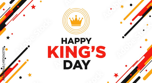 Happy Kings Day celebration with crown and abstract geometric shapes image