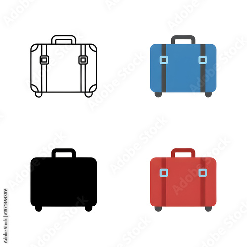 Suitcase icons, travel luggage symbols, colorful briefcase graphics, 4 icon set