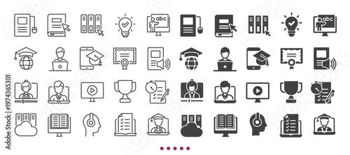 Online School icons collection. Multi series icons. Line and glyph solid web icons collection