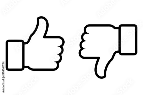 A minimalist vector graphic of thumbs up and thumbs down icons