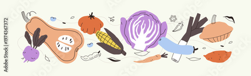 Vegetables composition. Healthy natural diet food, fresh farm harvest banner....