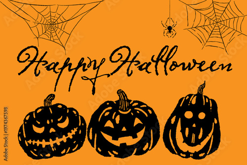 Halloween background illustration with three jack-o'-lantern silhouettes