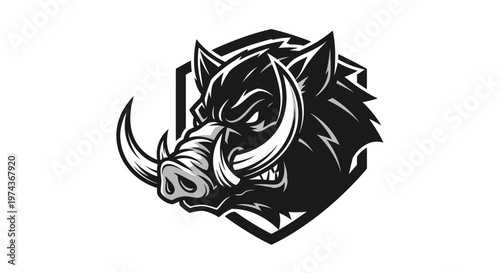 Black and white boar head illustration.