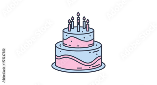 Birthday cake with lit candles.