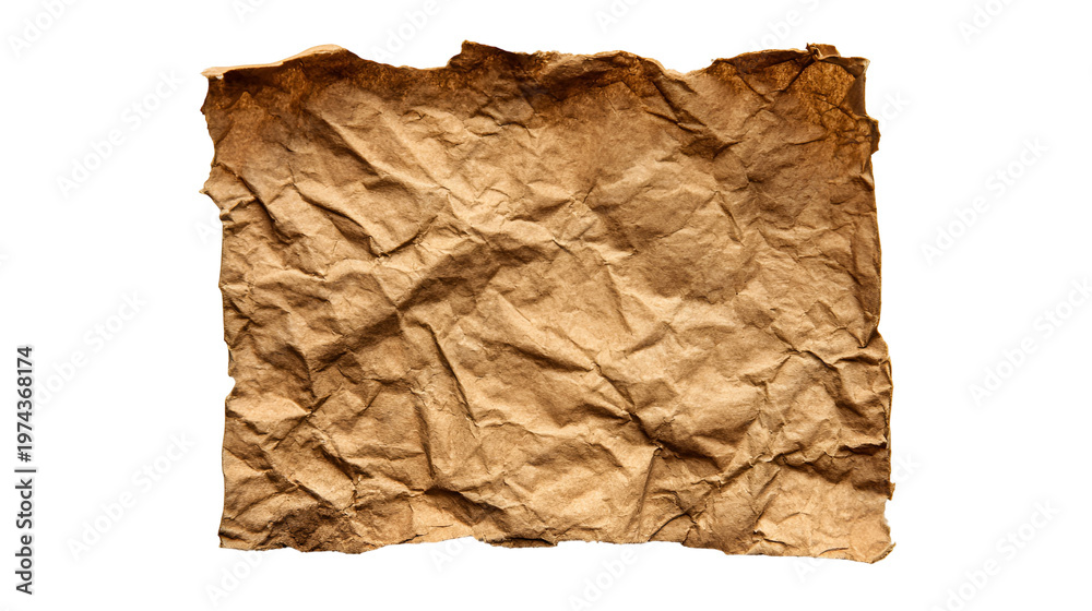 Fototapeta premium A crumpled piece of brown paper on transparent background