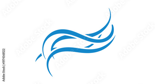 Blue abstract swirling wave design element.