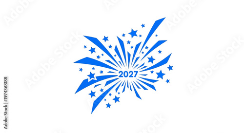 Blue Fireworks Explosions with Stars.