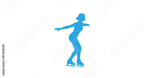 Blue female figure skater silhouette in elegant pose