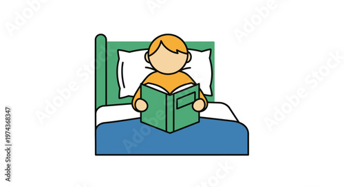 Boy reading book in bed.