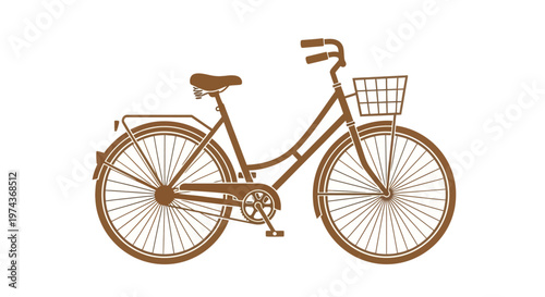 Brown vintage city bicycle with front basket flat illustration