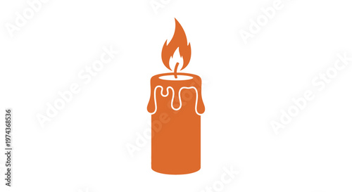 Burning orange candle with flame.