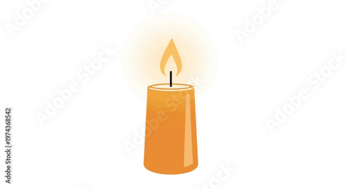 Burning orange candle with flame.