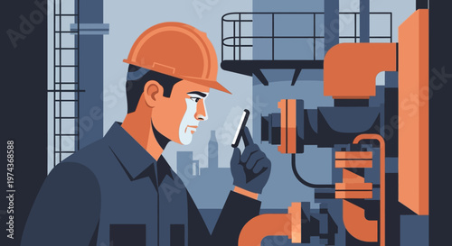 Industrial engineer inspecting equipment with augmented reality