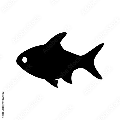 Black silhouette of a fish with pointy fins against a white background