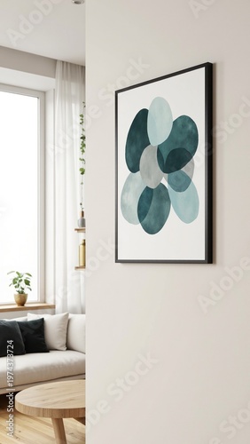 Modern A3 Frame Mockup in Contemporary Living Room