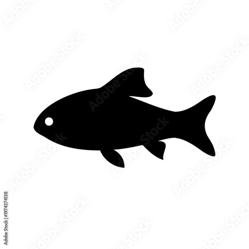 Silhouette of a simple fish with dorsal and pectoral fins on white