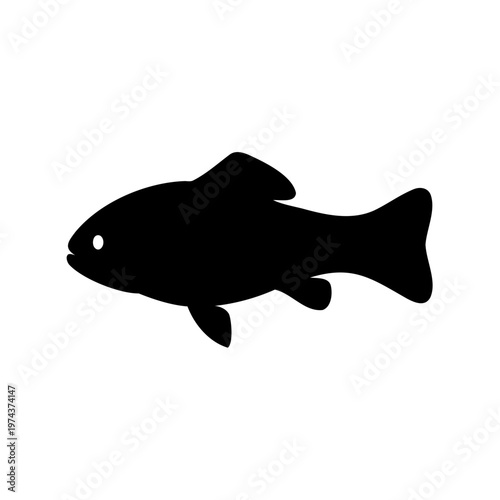 Silhouette of a freshwater fish with visible eye on a white background