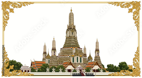 A stunning vector illustration of a majestic temple, abstract and colorful digital art suitable for modern backgrounds