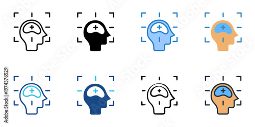 Brain scan icons set multiple style collection. Editable stroke 
