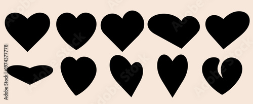 Set of black hearts, simple icons isolated on transparent background. Set of love symbols isolated. Heart Black Love Logo Variations. Various simple vector heart love icon.