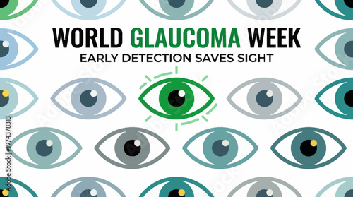 World Glaucoma Week awareness illustration. Human eye with medical optic nerve detail. Healthcare eye exam concept for vision health. Medical ophthalmology background, prevention and screening.