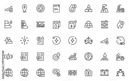 set of energy icons, gas, oil, electric