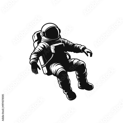 Astronaut, Space, Black, White, Vector Illustration, Space Suit, Astronaut Floating