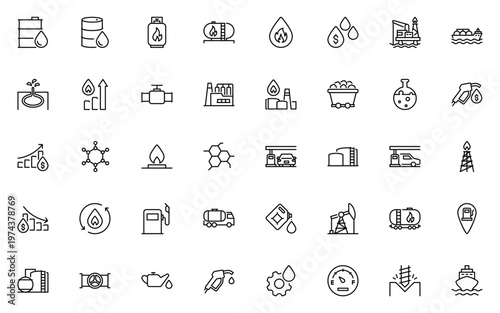 set of oil industrial icons, crude oil, fossil fuel