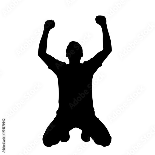 Man silhouette celebrating on knees vector illustration