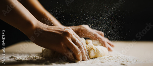 Hands Kneading Dough with Flour Dust Banner