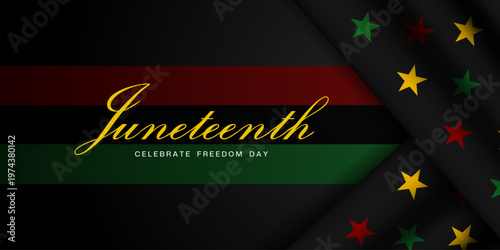 Juneteenth Celebrate Freedom Day. Great for posters, banners, social media and more. Black background.