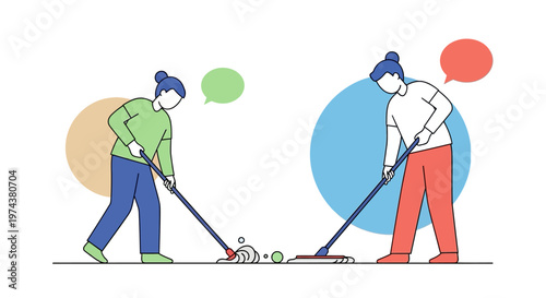 Colorful minimalist people cleaning concept with speech bubbles
