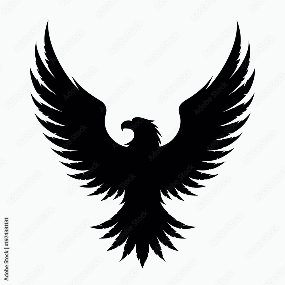 Fototapeta premium Black eagle silhouette, winged bird icon, vector illustration, graphic symbol