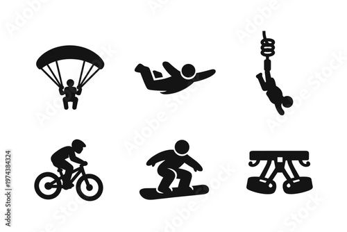 Extreme sports solid black icon set vector illustration