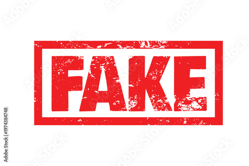 Red grungy fake stamp on transparent background text word mark label symbol sign rubber ink emboss embossing distressed