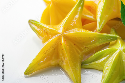 Star fruits on a white background, photographed in high definition. Photos for supermarket posters