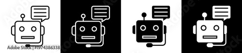Chatbot Icon In Flat Version On Black And White Background 