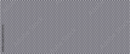 Fiber honeycomb with dense carbon hexagon on black for tech print. Small solid nano hex cells cover the surface in a tight uniform pattern. Dark honeycomb vector for abstract design.