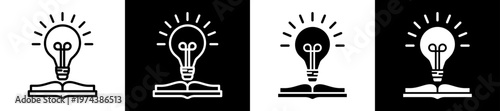 Knowledge Base Icon In Flat Version On Black And White Background 